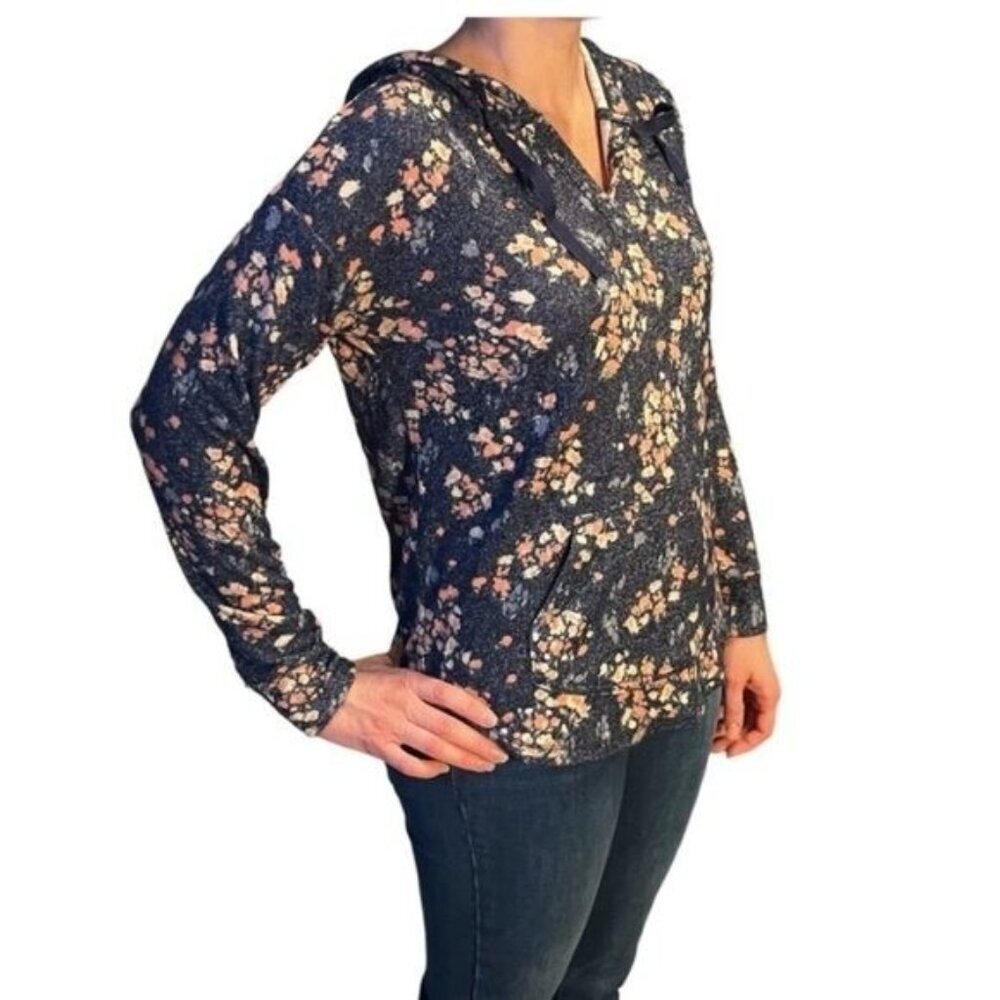 Market & Spruce Blue Floral Knit Hoodie Small
